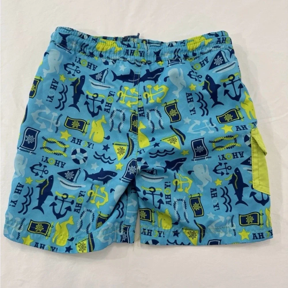UV Skinz Boys 3T Swim Suit With Cargo Pockets Blue‎ Anchors And Sharks
